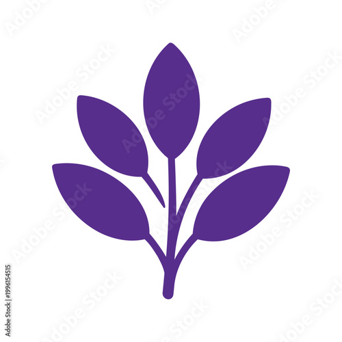 Purple leaf design with simplistic botanical elements and elegant details on a white background