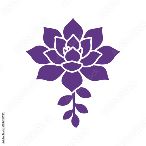 Isolated purple succulent rosette illustration on white background, a simple botanical design