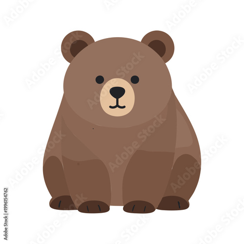 Cute brown bear sitting down illustration with simplistic design for children's media
