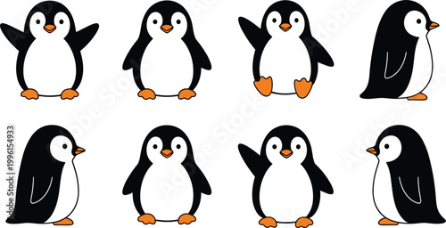 Foto Cute Penguin Icon Set Featuring Various Poses and Expressions in Flat Design