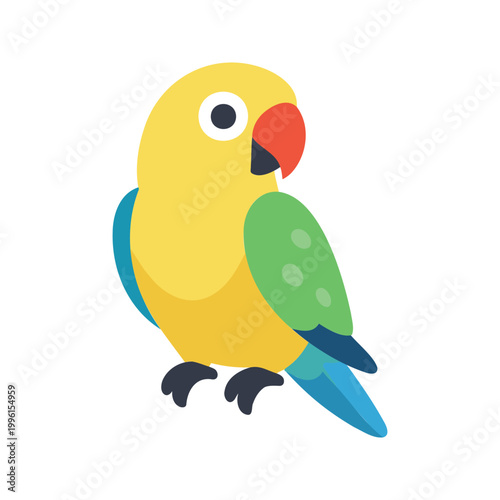 Vibrant yellow parrot illustration with colorful plumage isolated on a white background