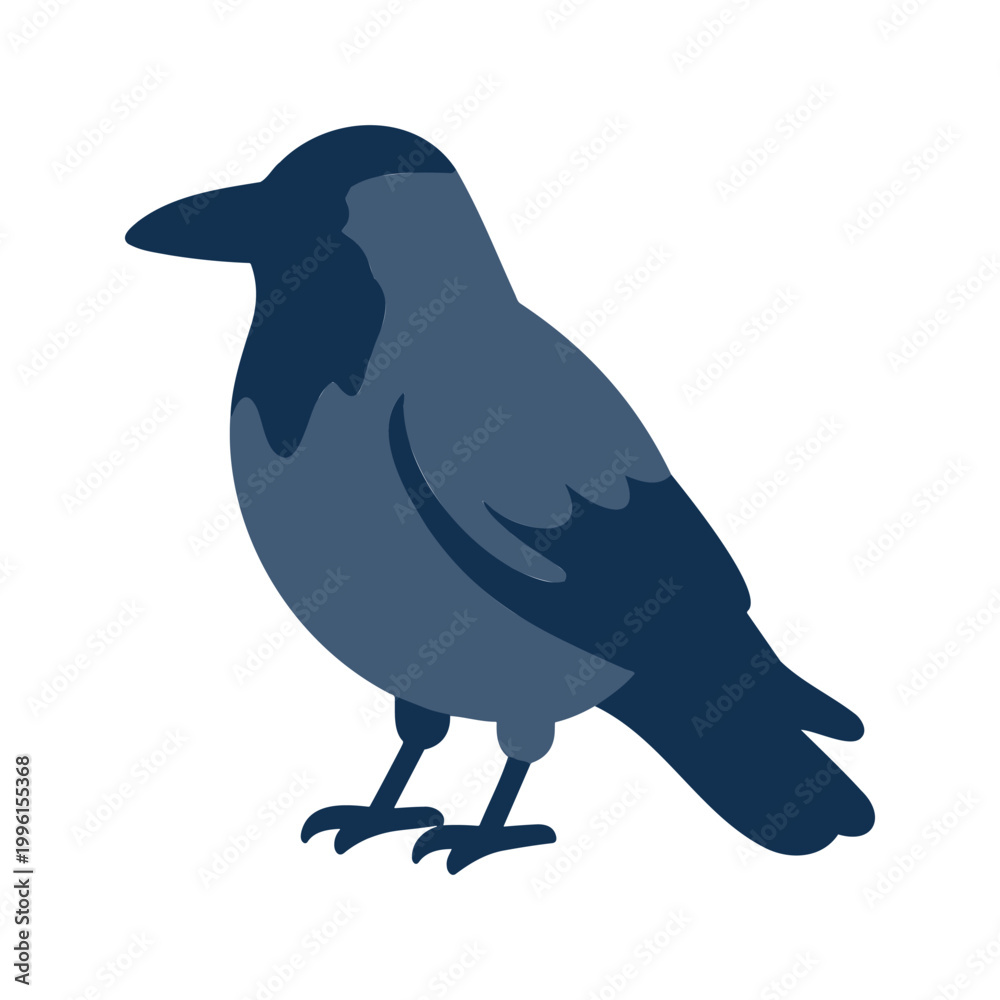 Fototapeta premium Simple flat vector illustration of a dark blue crow isolated on a white background