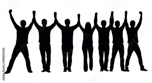 Group of people holding hands up in victory