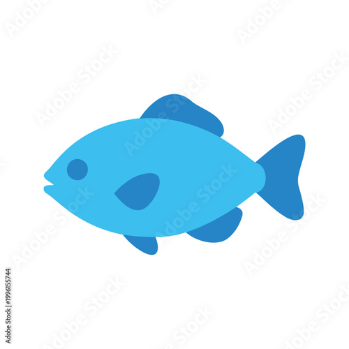 Illustration of a simplistic light blue fish swimming on a white background