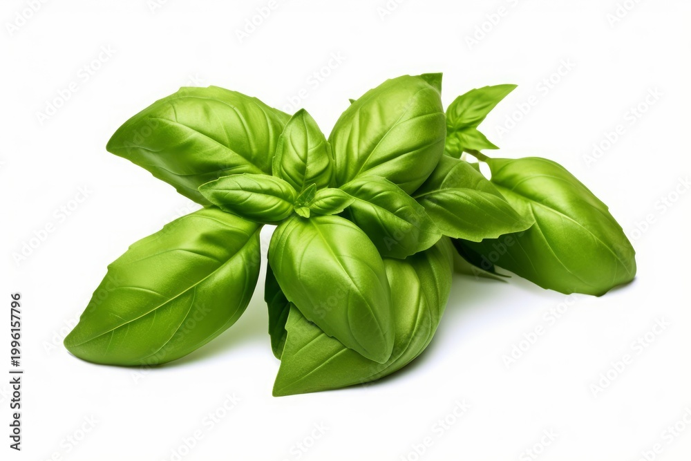 Fototapeta premium Fresh basil leaves bundle, aromatic culinary ingredient