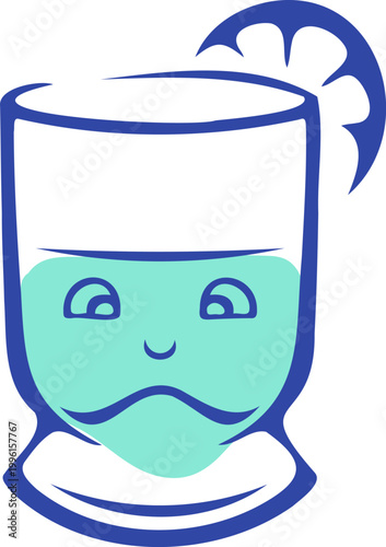 vector illustration features a cute character enjoying a drink in a glass