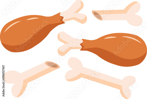Fried Chicken Drumsticks and Animal Bones Set Illustration
