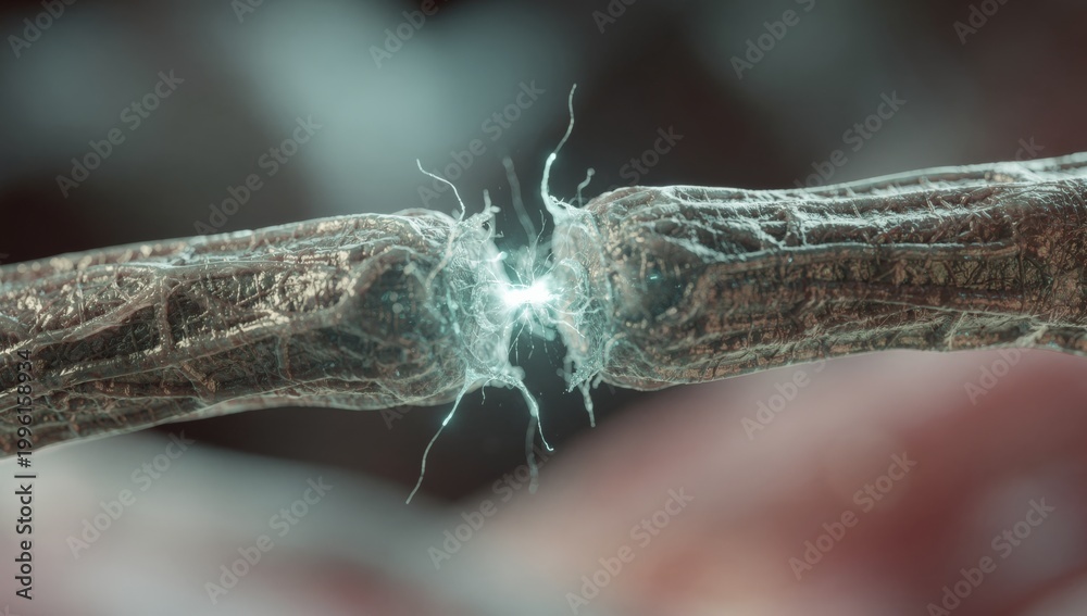 Obraz premium A high-quality image of a damaged nerve fiber, used for medical research and educational purposes, showcasing the intricate details of the nerve structure.