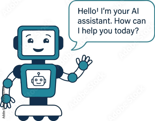Cute AI robot assistant character in flat vector style