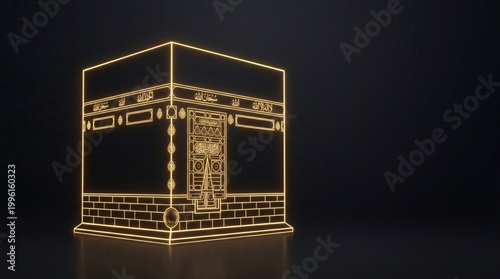 Luxury Abstract Gold Kaaba Lines on Black Background