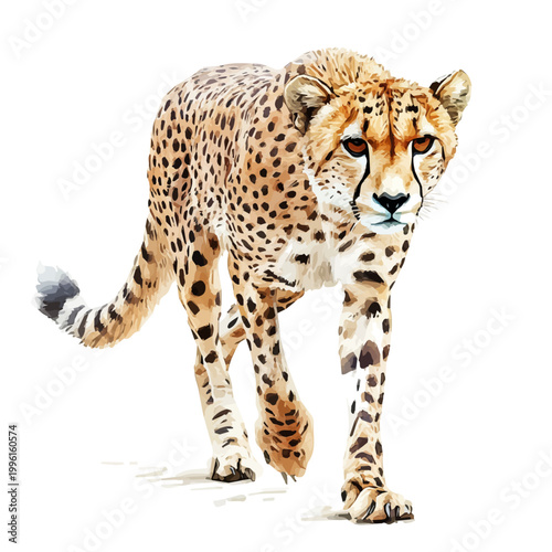 Photography Cheetah, watercolor artwork with bold brush accents and dynamic composition, isolated on a white background