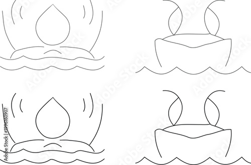 Heart Water Drop Line Icons with Ripple Wave Design