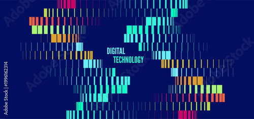 Geometric lines cascade onto a dark background. Image of multiple lines of varying thickness. Transition and displacement effects. Industrial style. Dynamic for brochure, poster, cover, presentation.