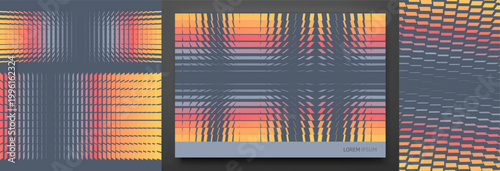 An image of multiple rectangular and square shapes with transition effects. Dynamic gradient background. Cover design template. Vector for brochure, poster, cover, card, presentation, flyer or banner.