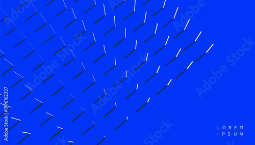 A multitude of ordered vertical lines in the spatial perspective. Shadows create depth and volume. Rhythmic movement. Abstract columns. Geometric architectural style. Copy space. Top view. Vector.