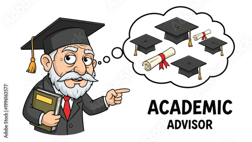Academic advisor dreaming of graduation a whimsical illustration