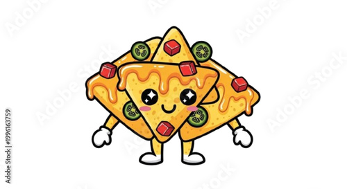 Kawaii nachos character with cheese  white background