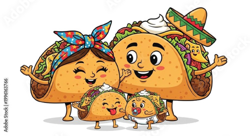 Cartoon taco family illustration   white background