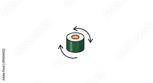A sushi roll with arrows rotating around.