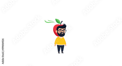 cartoon man with red apple head.