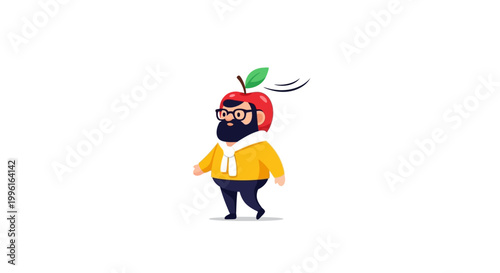 A cartoon man with an apple on his head.
