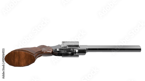 Quadro su tela Polished silver revolver with a classic wooden grip on white