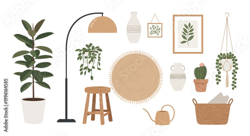 Bohemian home decor vector graphic illustration