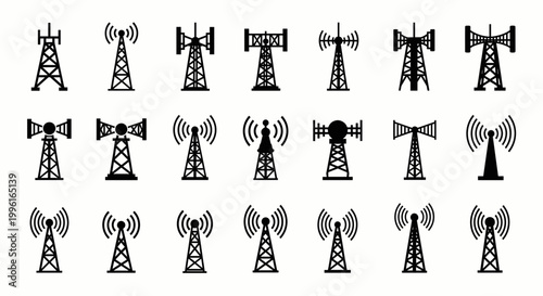Telecommunication Tower and Antenna Icon Set