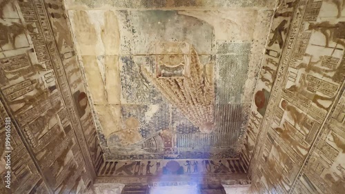 The goddess Nut, personifying the sky and protecting the dead on their way to the afterlife. Bas-reliefs inside the ancient temple complex of Dendera, Qena, Egypt.