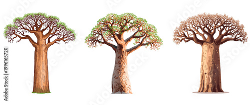 Baobab tree flat design illustration isolated on transparent background
