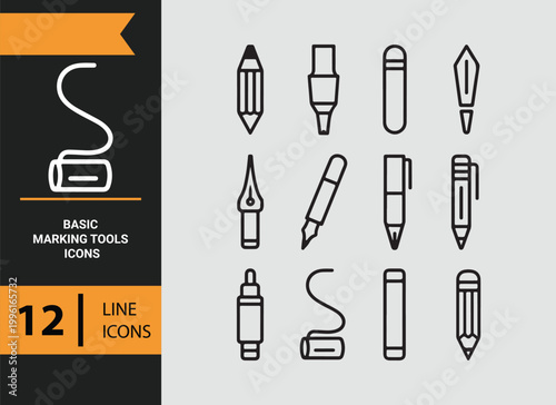 Fundamental Marking Tools Outline Icons for Precision Workflows