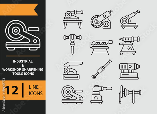 Workshop Sharpening Tools Outline Icons for Industrial Blade Care
