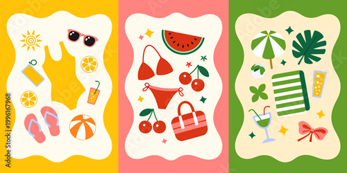 Colorful summer vacation icons set
