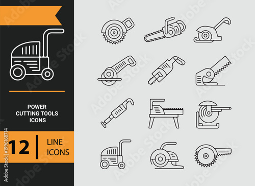 Power Cutting Tools Outline Icons for Heavy Duty Applications