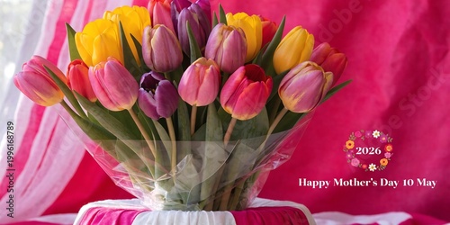 Bouquet of tulips for mother's day with mothers day spring flowers floral arrangement