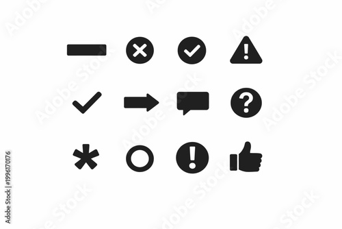 Collection of black icon symbols: checkmarks, arrows, and more on white background