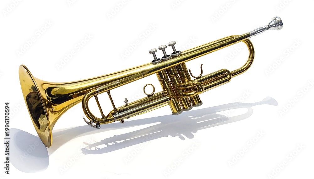 Obraz premium Golden trumpet on white background.