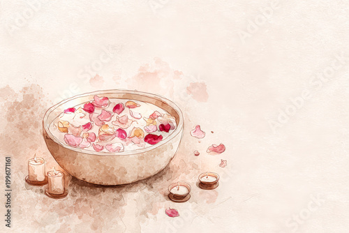 Serene Spa Scene with Rose Petals and Candles