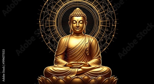 Golden buddha portrait serenity and enlightenment in digital art