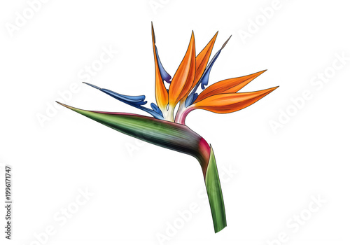 Orange bird of paradise flower isolated on transparent background