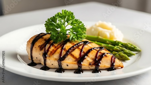 Grilled chicken breast with asparagus and mashed potatoes