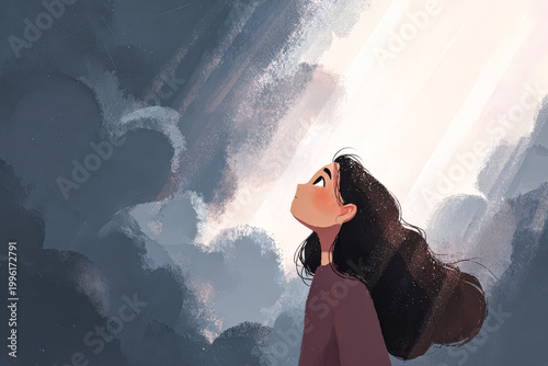 A Young Girl Gazing at the Sky
