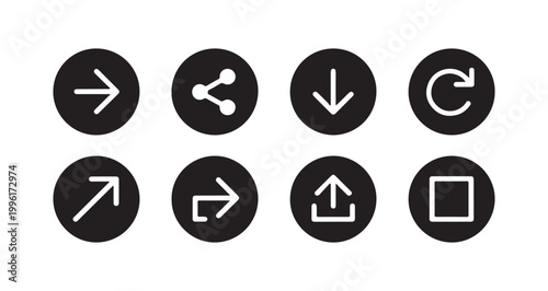 Round icons with arrows and share symbol. black vector icon set with different directions.