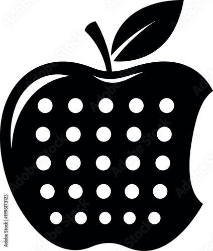 Black apple icon with white dots on pure