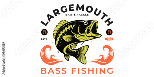 This striking graphic features a largemouth bass leaping out of the water, designed for a bait and tackle shop, embodying the thrill of bass fishing adventures.