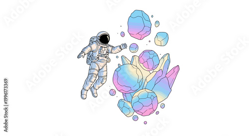 Astronaut in Space with Bubbles.