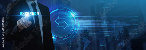 Businessman interacts with a futuristic 
