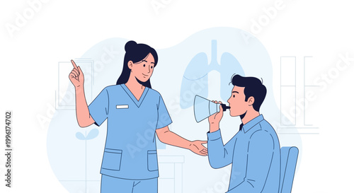 Doctor performing lung function test on patient, respiratory health checkup