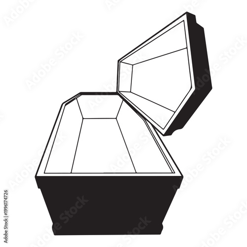 Open coffin outline isolated on white background