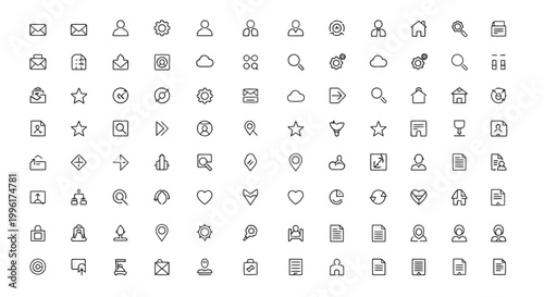 Comprehensive set of thin line icons for mobile applications and website user interface design isolated on white background
